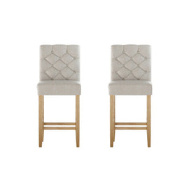 2x Bar Stools Linen Upholstered Chairs