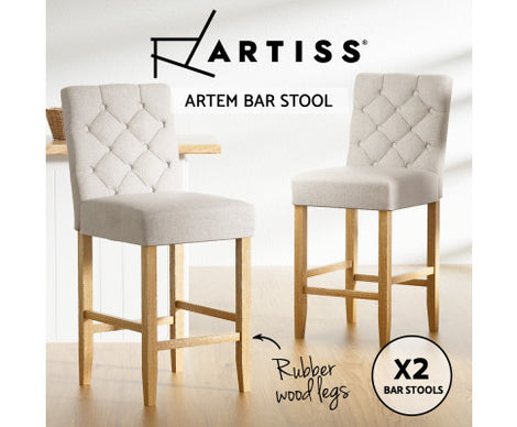 2x Bar Stools Linen Upholstered Chairs