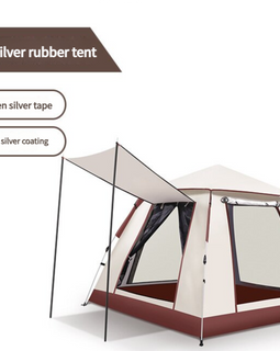 5-8 Person Square Camping Tent | Double-Layer Silver Coated Waterproof Shelter with Awning (240*240*155cm)