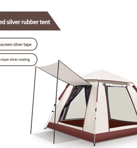 5-8 Person Square Camping Tent | Double-Layer Silver Coated Waterproof Shelter with Awning (240*240*155cm)