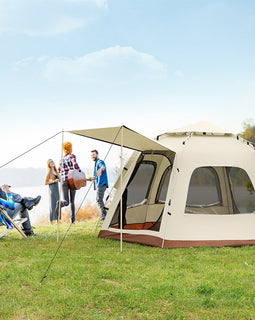 5-8 Person Square Camping Tent | Double-Layer Silver Coated Waterproof Shelter with Awning (240*240*155cm)