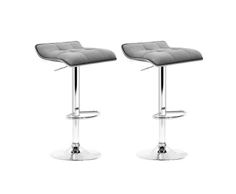 2 Fabric Bar Stools Swivel Bar Stools- Grey Chrome