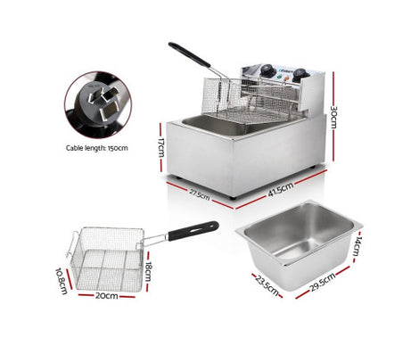 Commercial Electric Single Deep Fryer - Silver