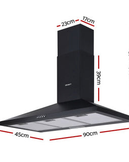 Range Hood Rangehood 90cm 900mm Kitchen Canopy LED Light Wall Mount Black