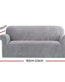 Velvet Sofa Cover Plush Couch Cover Lounge Slipcover 3 Seater Grey