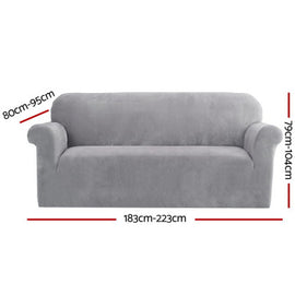 Velvet Sofa Cover Plush Couch Cover Lounge Slipcover 3 Seater Grey